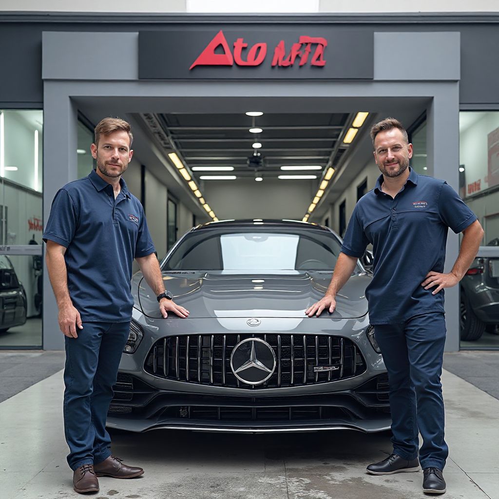 Echipa CleanCar în fața sediului companiei